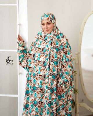 چادر نماز طرح گل رز آبی