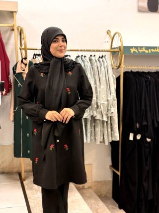 مانتو شقایق مشکی گل قرمز